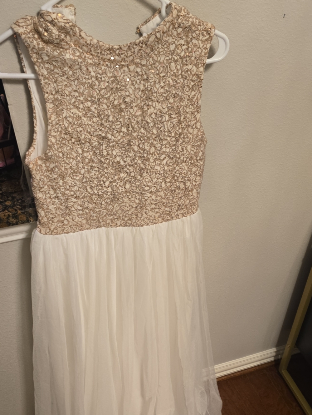 Speechless Cream Dress with Gold Lace Bodice